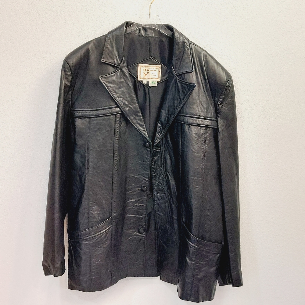 EL VENADO VTG BLACK LEATHER CAR COAT/JACKET Men’s SZ 48